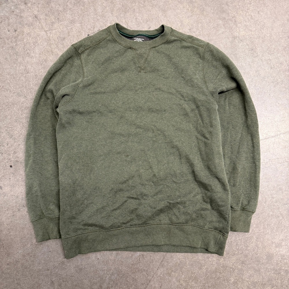 GH Bass & Co Mens Olive Green Heather Crewneck Sweatshirt V-Stitch Pullover M
